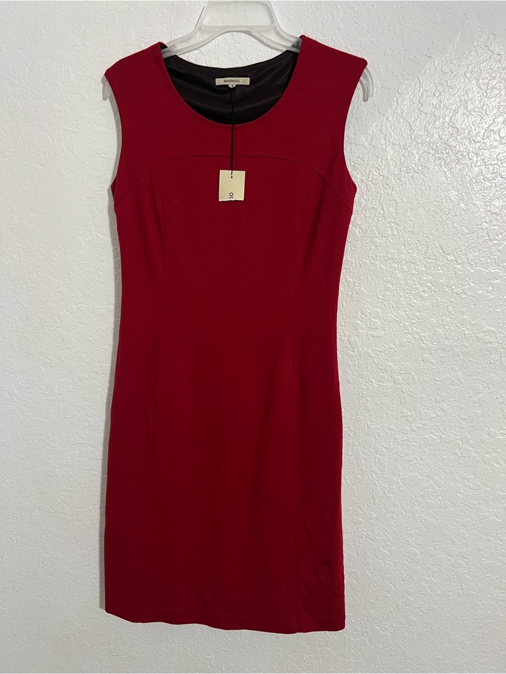 NWT Maringo Women Red Midi  Dress Size 30 (M) Sleeveless Bodycon Lined #841